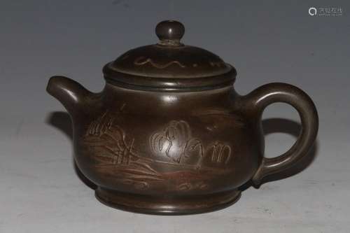 [CHINESE]CHENG SHOU ZHEN ZHI MARKED YIXING CLAY TEAPOT L:6