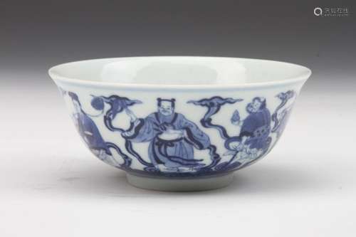 [CHINESE]DA QING YONG ZHENG NIAN ZHI MARKED BLUE AND WHITE PORCELAIN BOWL WITH BA XIAN FIGURE DESIGN W:5.25