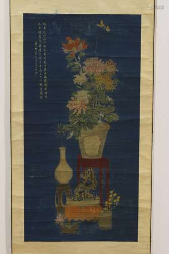 [CHINESE]A ZOU YI GUI MARKED CHINESE TRADITIONAL PAINTING OF FLOWERS AND BONSAI W:33