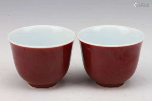 [CHINESE]A PAIR OF DA MING XUAN DE NIAN ZHI MARKED RED GLAZED WINE CUPS(2 ITEMS) W:4.25