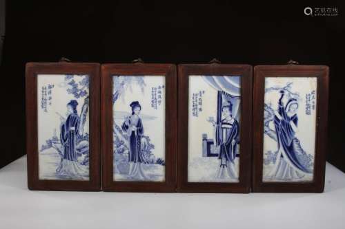 [CHINESE]A SET OF WANG BU MARKED BLUE AND WHITE PLATE PAINTED WITH FIGURES(TOTAL 4 ITEMS) L:6.35