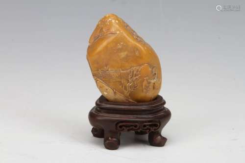 [CHINESE]A LATE 19TH CENTURY SHOUSHAN STONE CARVED ORNAMENT(168g) L:2.35