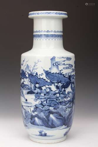 [CHINESE]KANG XI STYLED BLUE AND WHITE PORCELAIN BOTTLE VASE WITH FIGURE DESIGN W:8