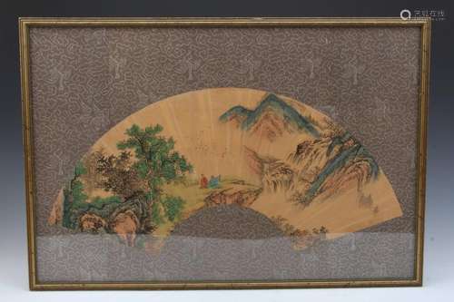 [CHINESE]A CHINESE TRADITIONAL FAN PAINTING OF LANDSCAPING AND FIGURES L:23