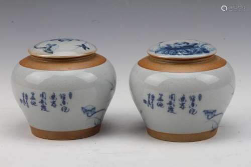 [CHINESE] A PAIR OF BLUE AND WHITE TEA CANISTER (TOTAL 2 ITEMS)L:5