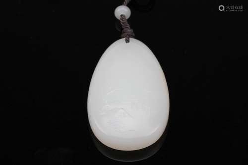 [CHINESE]JADE PENDANTS CARVED WITH LANDSCAPINGS(38g)MADE BY JADE SCULPTOR MASTER CHEN GUAN JUN L:5.7cm W:3.3cm