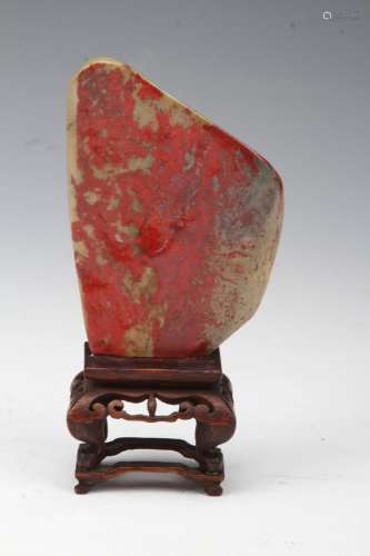 [CHINESE]A CHICKEN BLOOD STONE ORNAMENT(MEASURED WITH THE STAND)W:2.5