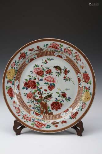 [CHINESE]FAMILLE-ROSE PORCELAIN PLATE WITH FLOWER AND BIRDS DESIGN W:16
