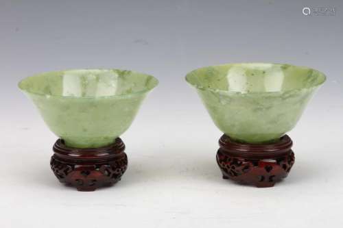 [CHINESE]A PAIR OF REPUBLIC OF CHINA STYLED JADE BOWLS(2 ITEMS) L:4