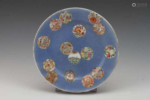 [CHINESE] DA QING GUANG XU NIAN ZHI MARKED BLUE GLAZED PORCELAIN PLATE PAINTED WITH FLOWERS AND LEAVES PATTERN W:9.5