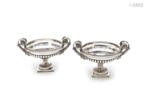 unmarked  (2) A pair of 19th century silver-plated standing dishes