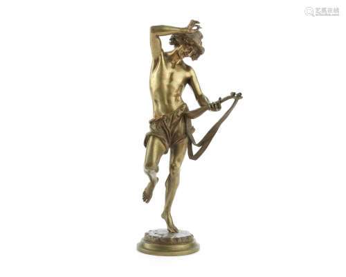 Albert-Ernest Carrier-Belleuse (French, 1824-1887): A patinated bronze figure of 'Dansuer Napolitain Au Luth (Neopolitan Dancer with Tambourine)'