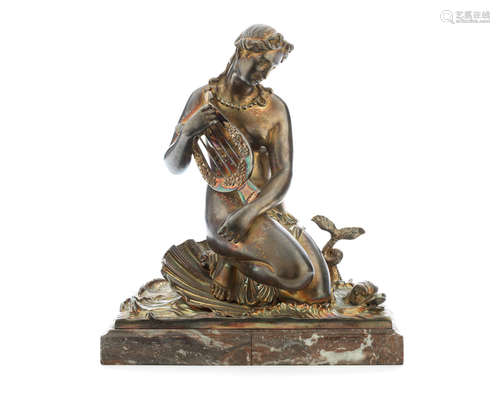 A late 19th century French silvered bronze figure of Venus holding a lyre