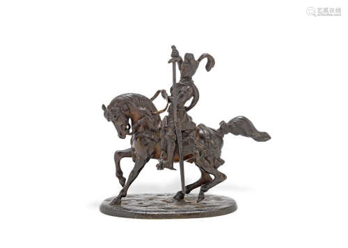 After A. Von Stranz (French, 1851-1927): A patinated questrian model of a knight on horseback,