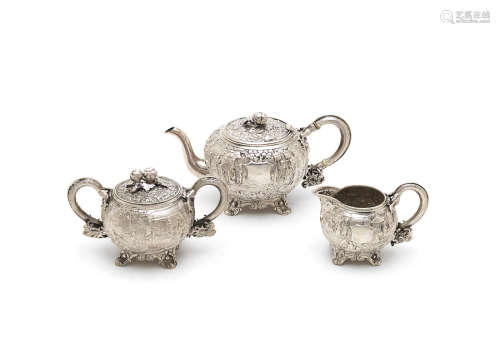 by Wang Hing, late 19th century  (3) A Chinese three-piece silver tea service