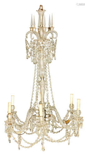 probably attributable to Osler of Birmingham  A late Victorian cut glass six light chandelier