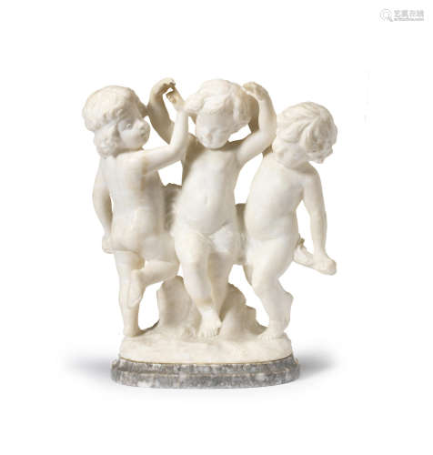 Guglielmo Pugi (Italian, fl. 1850-1915): A carved alabaster figural group of three dancing putti