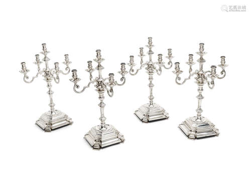 by Goldsmiths & Silversmiths Co Ltd, London 1938  (4) A set of four five-light silver candelabra from the Painted Hall at Greenwich