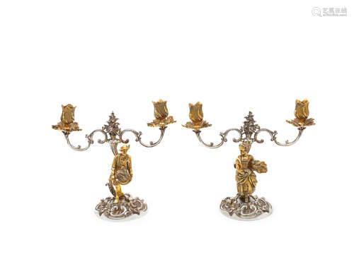 by C J Vander, London 1968  (2) A pair of parcel-gilt silver candelabra