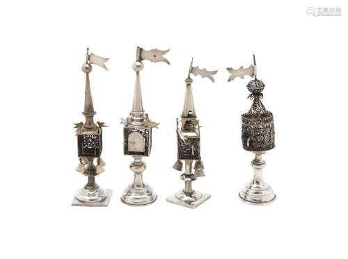 late 19th century  (4) A collection of four silver spice towers