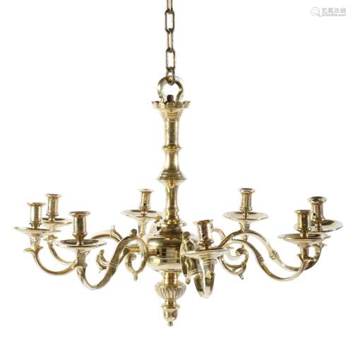 in the George II style, probably 19th century A brass eight light chandelier
