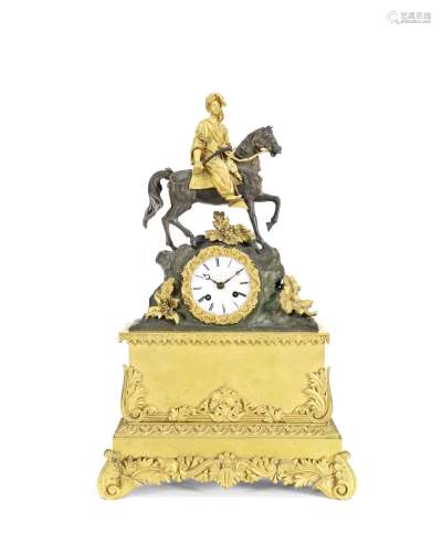 A mid 19th century French gilt and patinated bronze orientalist figural mantel clock