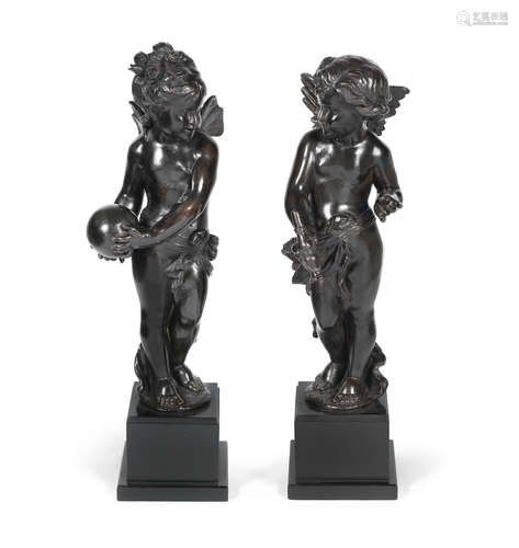 in the manner of Claude Michel, called Clodion (French, 1738-1814) A pair of patinated bronze figures of Cupid and a winged female putto