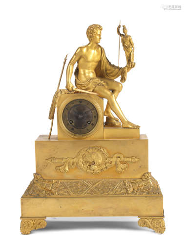 An early 19th century French gilt bronze figural mantel clock