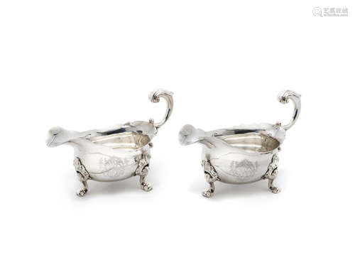 by John Swift, London 1744  (2) A pair of George II silver sauce boats