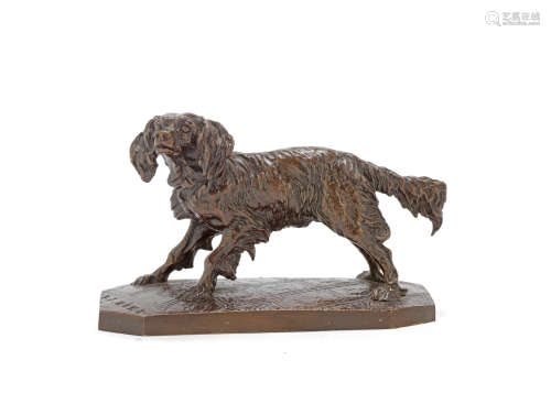 Pierre-Jules Mêne (French, 1810-1879): A late 19th century patinated bronze model of a King Charles spaniel