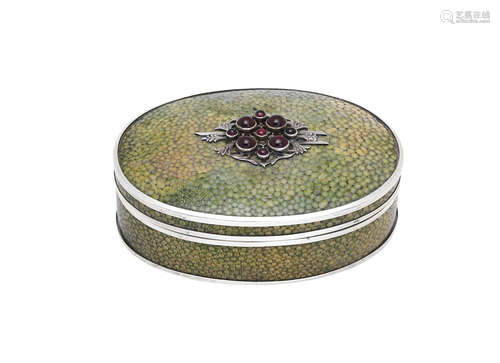 early 20th century  An unmarked silver-mounted shagreen box