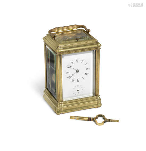 the movement stamped for J. Soldano A late 19th / early 20th century French brass carriage clock with repeat and alarm