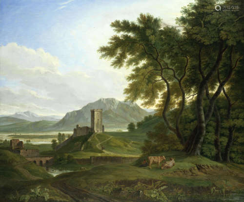 An extensive landscape with ruins and cattle Joseph(Charles) Cogels (Belgian, 1786-1831)