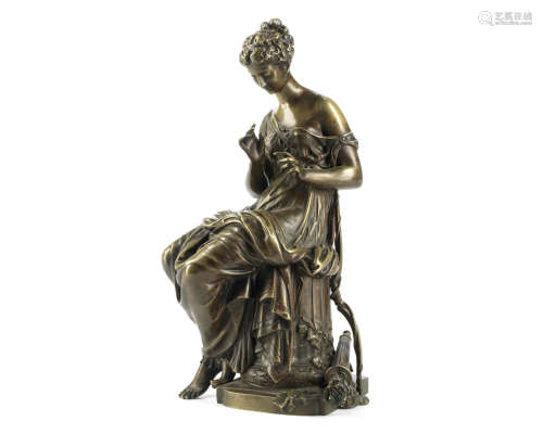 in the manner of James Pradier (French, 1790-1852) A late 19th century French patinated bronze figure of Diana