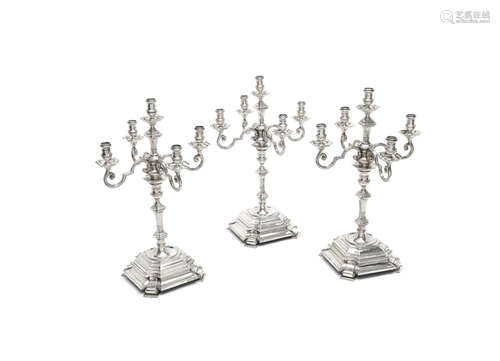 by Goldsmiths & Silversmiths Co Ltd, London 1938  (3) A set of three five-light silver candelabra from the Painted Hall at Greenwich