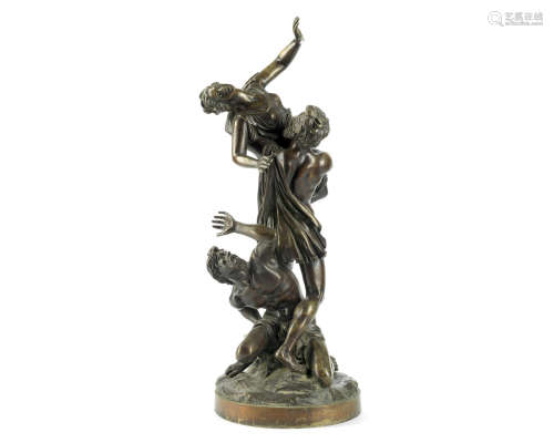 After Giambologna (Italian, 1529-1608): A late 19th century patinated bronze figural group of The Rape of the Sabines