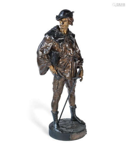 Emile-Louis Picault (French, 1833-1915): A patinated and gilt bronze figure of an Escholier