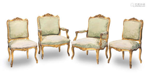 in the Louis XV style A French late 19th century giltwood salon suite