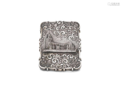 by Nathaniel Mills, Birmingham 1843  A Victorian silver 'castle-top' card case