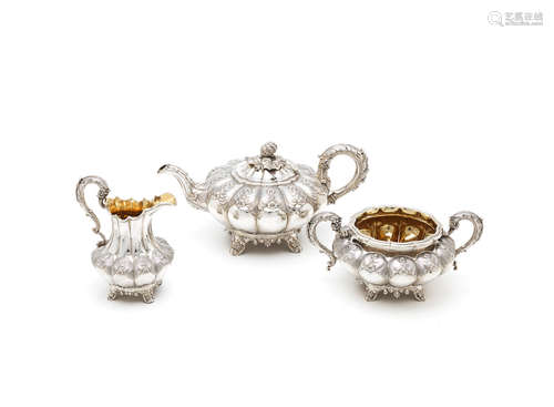 by Barnards, London 1834  (3) A William IV three-piece silver tea-service