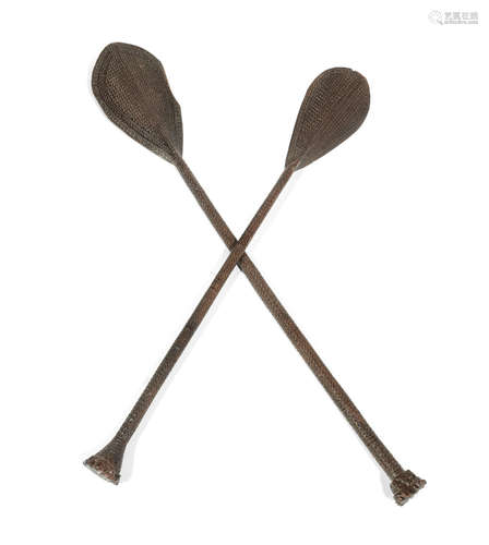 circa 1850 Two Austral Island hardwood ceremonial dance paddles,