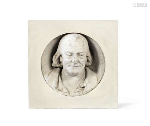 A late 18th century French plaster portrait relief, possibly depicting Benjamin Franklin