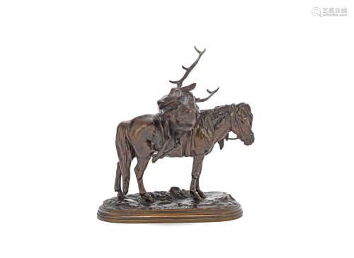 Isidore Jules Bonheur (French, 1827-1901): A patinated bronze model of a pony carrying a stag cast by Peyrol