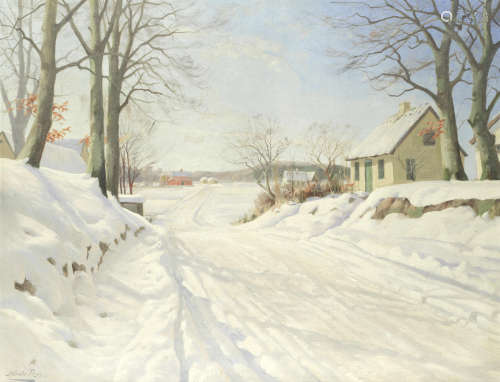 A snow laden road Harald Julius Niels Pryn(Danish, 1891-1968)