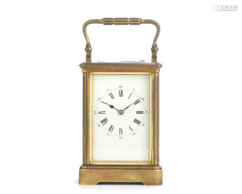 the movement stamped for Alfred Drocourt  An early 20th century French gilt brass carriage clock