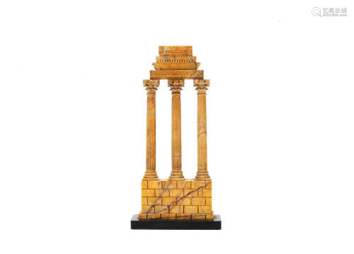 A late 19th / early 20th century Grand Tour carved Sienna marble model of The Temple of Castor and Pollux