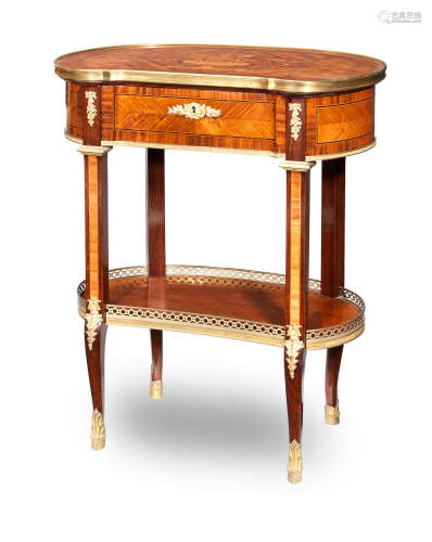 A French late 19th century gilt bronze mounted tulipwood, amaranth and marquetry table a ouvrage