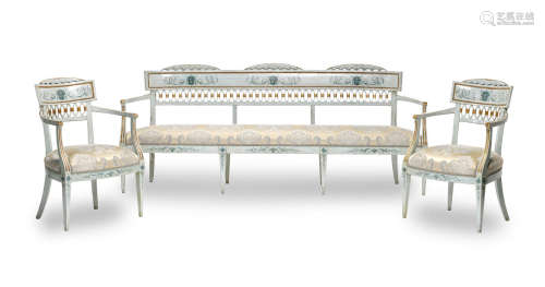probably of Tuscan origin An Italian late 18th century painted and parcel gilt salon suite