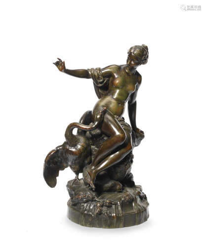 probably French or Belgium A late 19th century bronze figural group of Leda and the swan