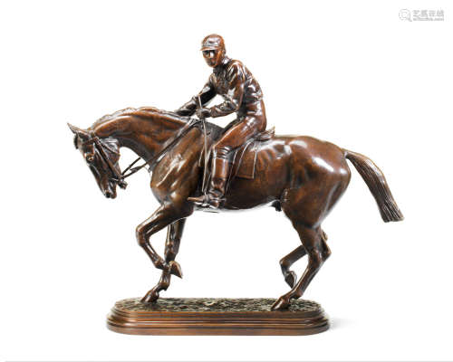 Pierre-Jules Mene (French, 1810-1879): A bronze equestrian figure OF 'Jockey À Cheval No. 1 (Vainqueer Du Derby)'